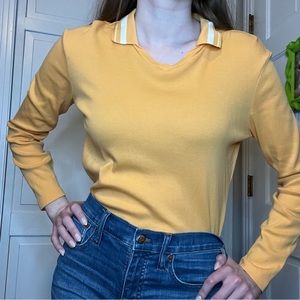 J.Crew '70s-style mustard yellow long sleeve shirt with striped collar